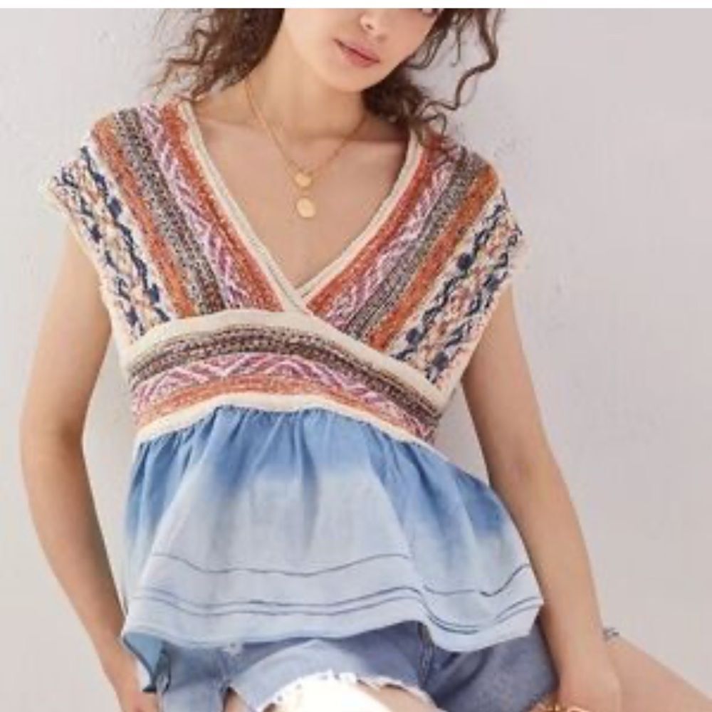 Anthropologie ~ Pilcro Embroidered Babydoll Top